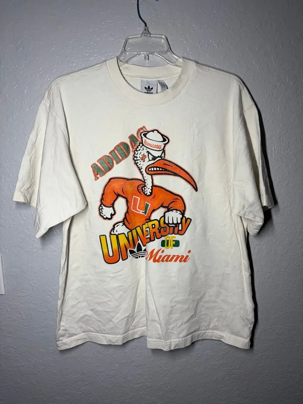 Adidas Men's White Miami Hurricanes Originals T-Shirt UM Sz L